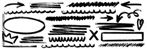 Hand drawn marker and pencil highlights circle every idea. Bold underline strokes, arrows and marker lines bring highlight and underline energy to life.