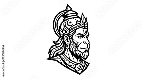 Schilderij op canvas Lord Hanuman Head Illustration - Hindu Deity, Monkey God Warrior