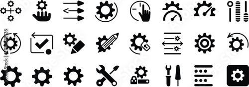 Grid of Gears Tools and Process Icons for Business and Technology cogwheel wrench