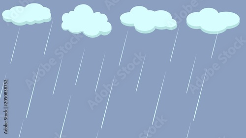 Raining cartoon 2D animation on blue screen background