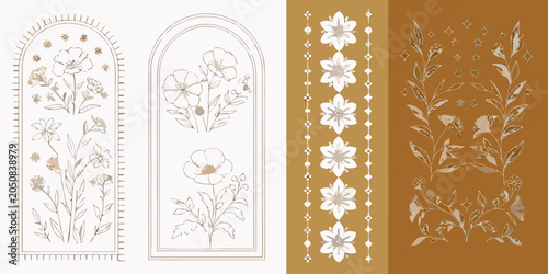 Tableau sur toile Botanical floral ornament vector set with arched and linear arrangements
