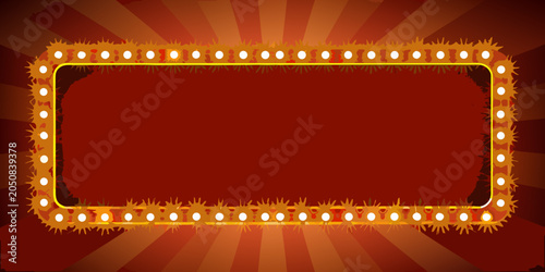 Foto Rectangular marquee sign frame with glowing yellow lights on a red background