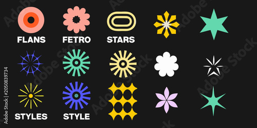 Foto Geometric Floral And Star shaped Vector Illustrations On Black Background