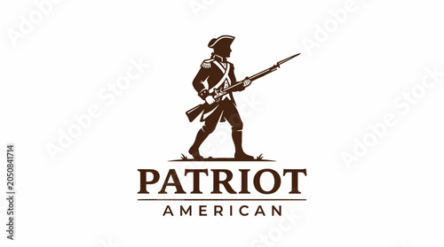 Bild auf Leinwand Silhouette of 18th Century American Patriot Soldier with Musket, Vector Logo Des