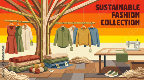 Tableau sur toile Sustainable eco fashion clothing collection with organic fabrics and environment