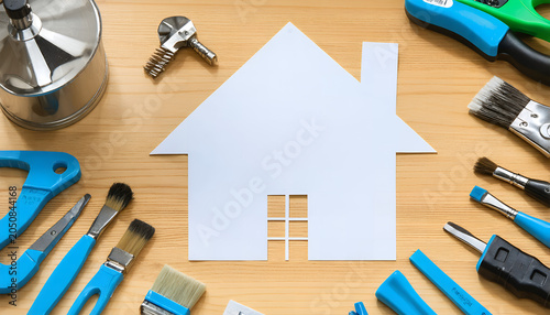 Home Planning Concept with House Paper Cutout and Tools - Super Resolution - Vibrant Colors