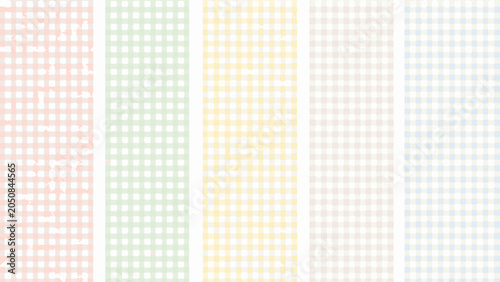 Photography Five pastel gingham patterns arranged vertically soft colors and checkered desig
