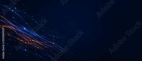 Abstract 3D artificial intelligence neural network background with glowing neon digital lines and copy space