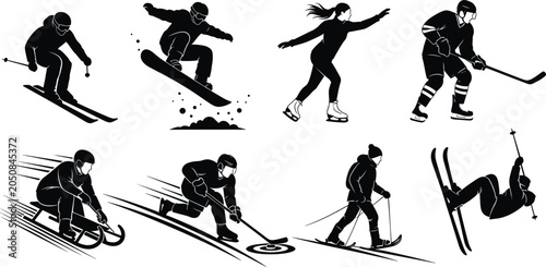 Canvas Print WebWinter sports athlete silhouette vector collection featuring skiing, snowboar