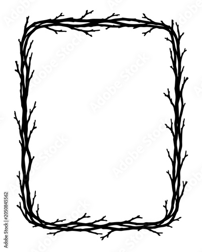 Branch frame creates a rustic border with an organic aesthetic that is perfectly suited for decorative design projects and invitations.