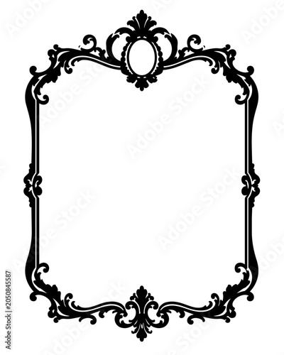 Rectangle frame incorporates a central medallion detail at the top edge complemented by stylized scrollwork borders for professional stationery or artistic layouts.