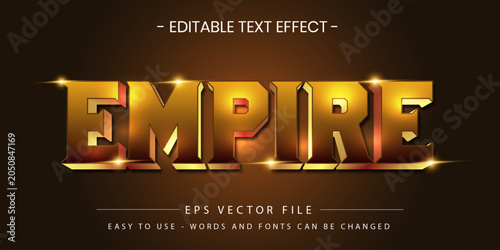 Photos Empire gold editable text effect vector on dark brown background