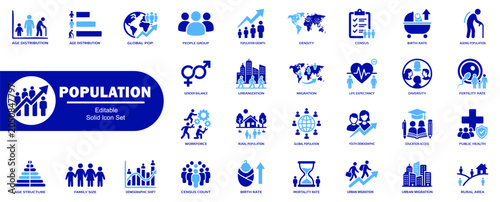 Foto Population and demographic icons set