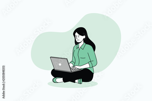 Productive Woman with Laptop Vector