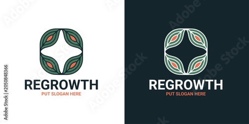 Canvastavla Regrowth Abstract Leaf Emblem Vector Logo with Geometric Organic Seed Motif on L