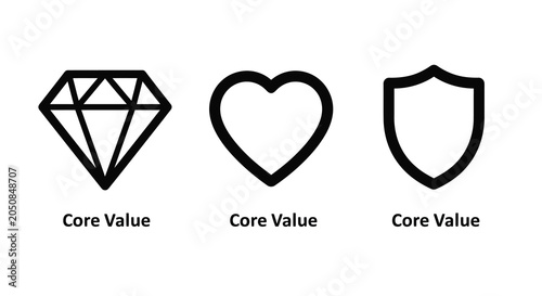 Принти на полотні Diamond heart and shield silhouettes on a white background