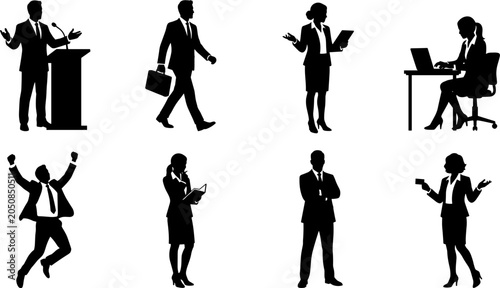 Photos Vector set of business people silhouettes featuring corporate professionals pres