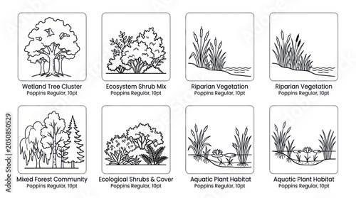 Nature Illustrations: Wetland, Forest, and Riparian Ecosystems