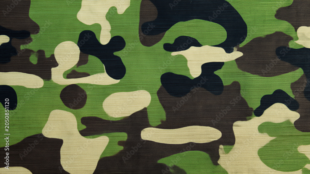 Fototapeta premium Camouflage fabric pattern with green, brown, and beige colors for outdoor use