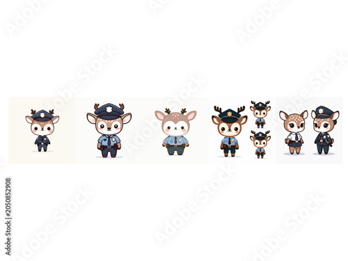 Cute Police Deer Characters Illustrations for Children's Books, Playful, Engaging, Whimsical Environment