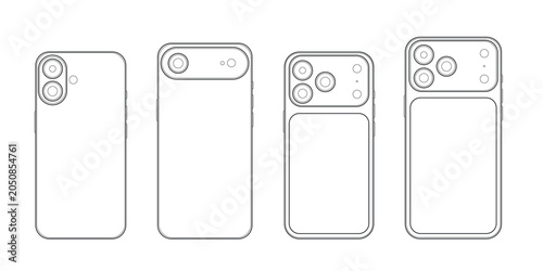 Fotografie Modern Smartphone Series Back View Outline Set