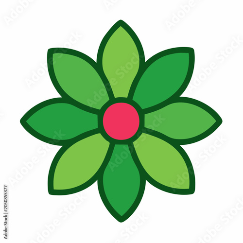 Stylized green flower icon with pink center