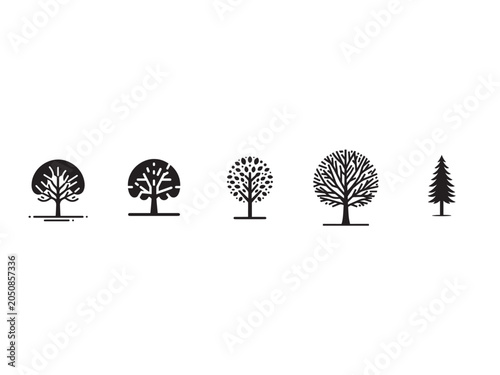 Diverse Tree Silhouettes for Graphic Design, Outdoor Theme, Minimalist Viewpoint
