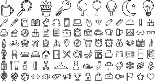 Valokuva Universal everyday life miscellaneous line art vector icons mega collection feat