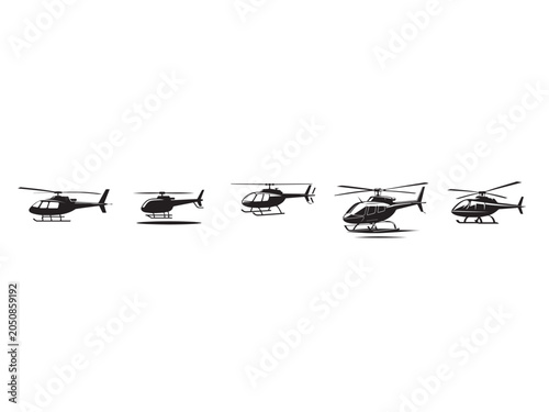 Helicopter Flight Sequence, Aircraft, Aerial Demonstration, Illustration, Graphic Design, Minimalist Style, Dynamic Perspective