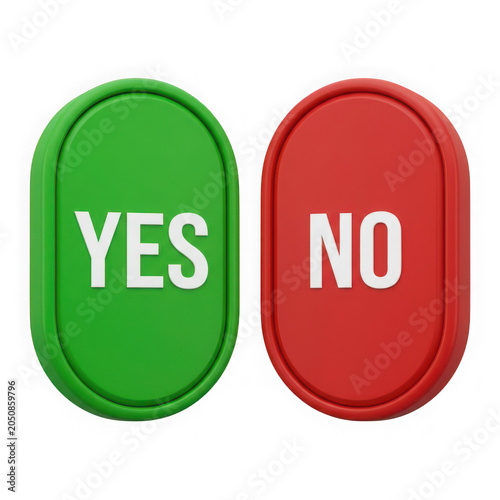 Yes and No checkmark buttons UI element, green tick and red cross web icons