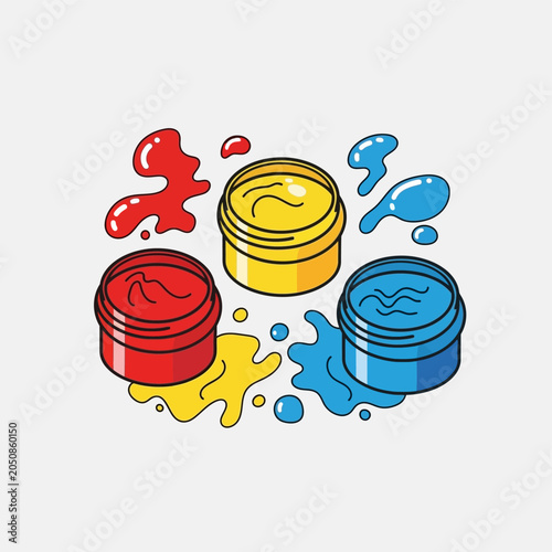 Primary Colors Paint Pots with Splatters - Red, Yellow, Blue