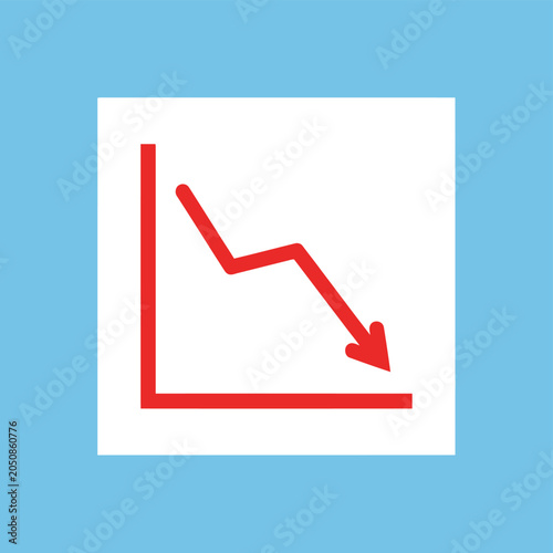 Red downward trend graph icon on blue background