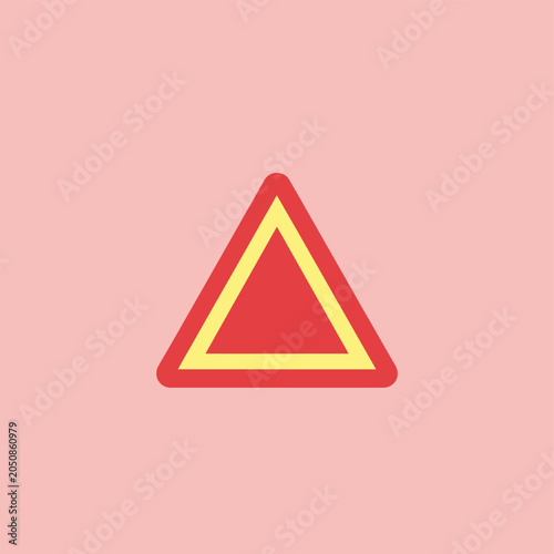 Red Triangle Sign with Yellow Border on Pink Background