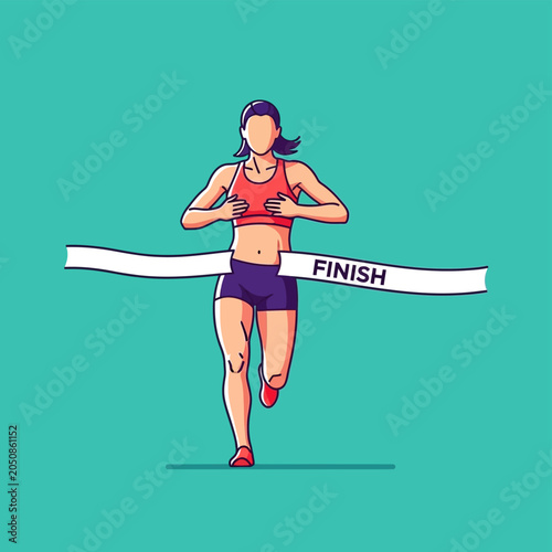 Runner crossing finish line, victory, achievement, competition, sport