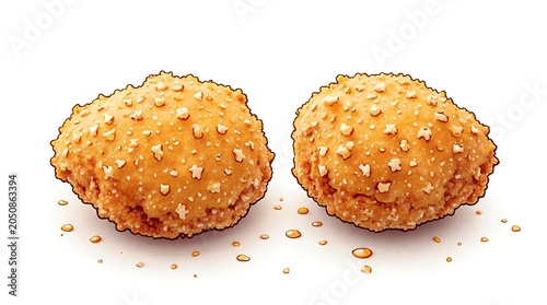 Crispy Sesame Coated Fried Balls Side by Side