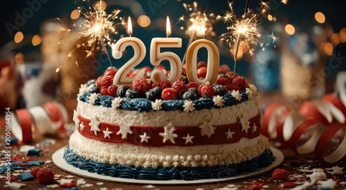 250th Anniversary Patriotic Celebration Cake with Sparklers