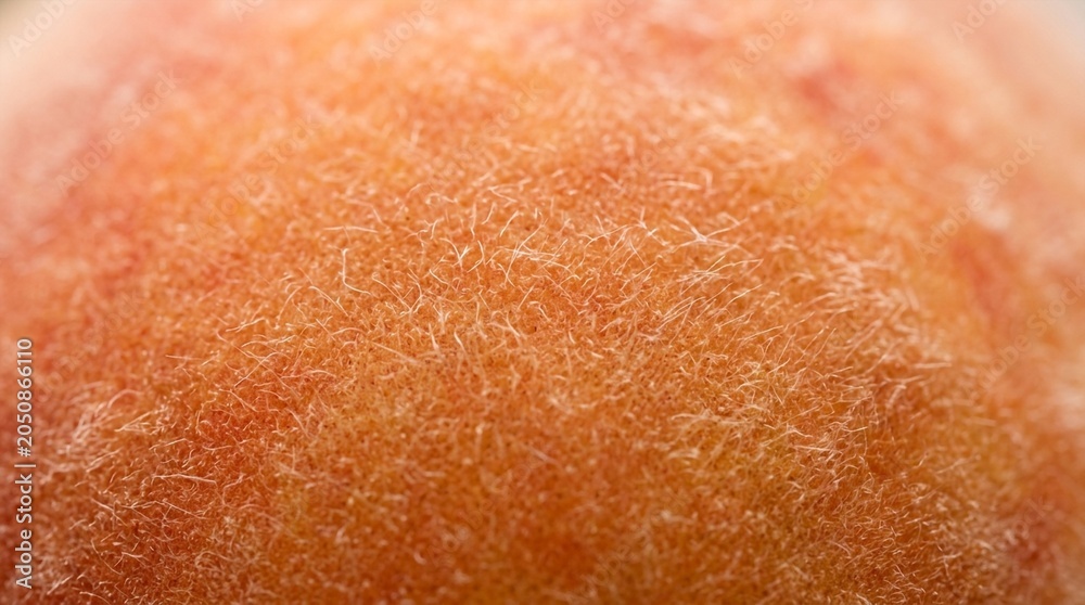 Fototapeta premium Extreme close-up macro shot of the fuzzy skin of a ripe peach fruit