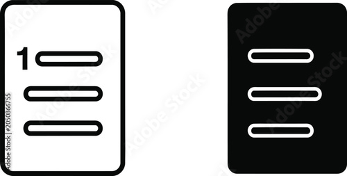 Black and white list icons with lines and number