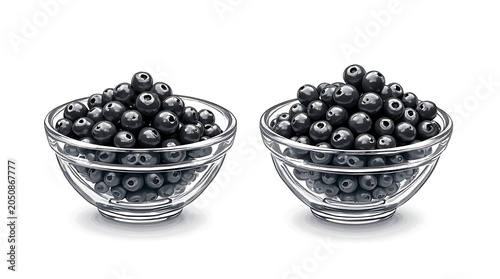 Fresh Blackcurrant Berries in Clear Glass Bowls