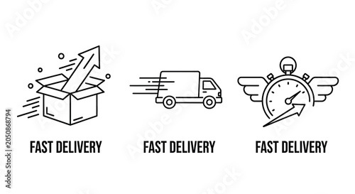 Bild auf Leinwand Delivery Icons Set Line Art Style On White Background