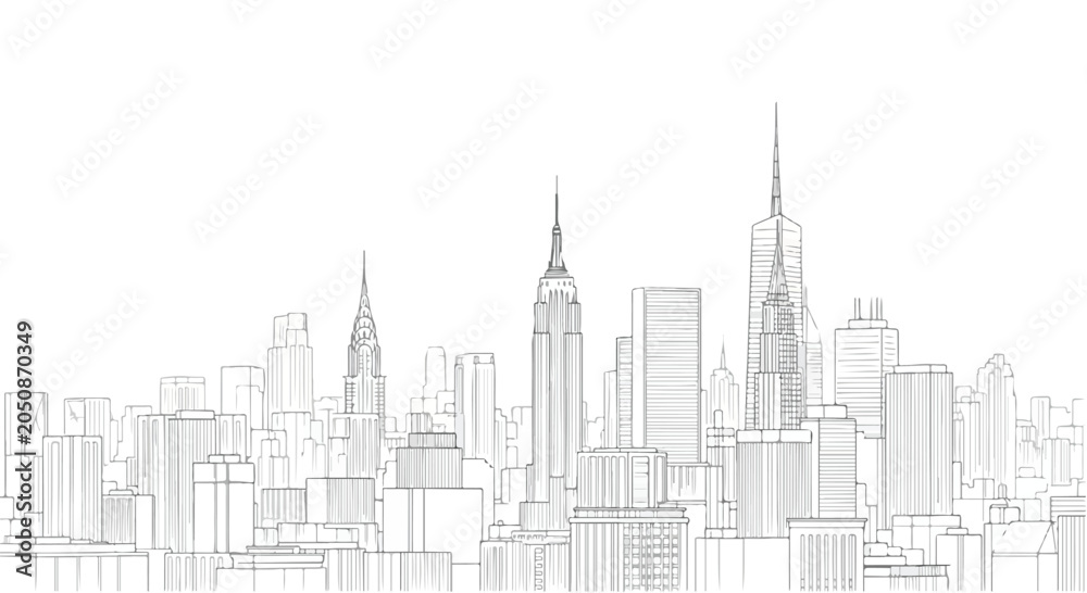 Fototapeta premium Modern City Skyline Line Art Vector Sketch Architecture Illustration