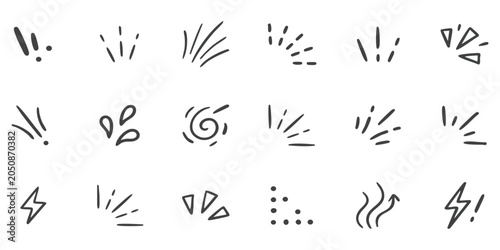 Foto Set of hand drawn manga style comic book effect icons and action lines for expre