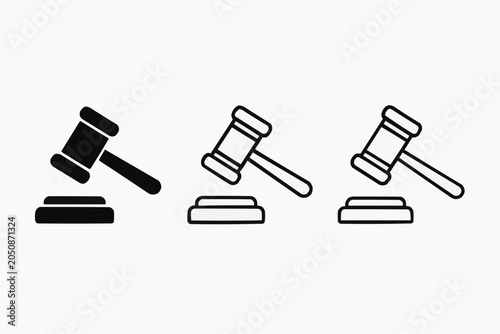 Judge gavel icon set. Law and justice symbol vector illustration.