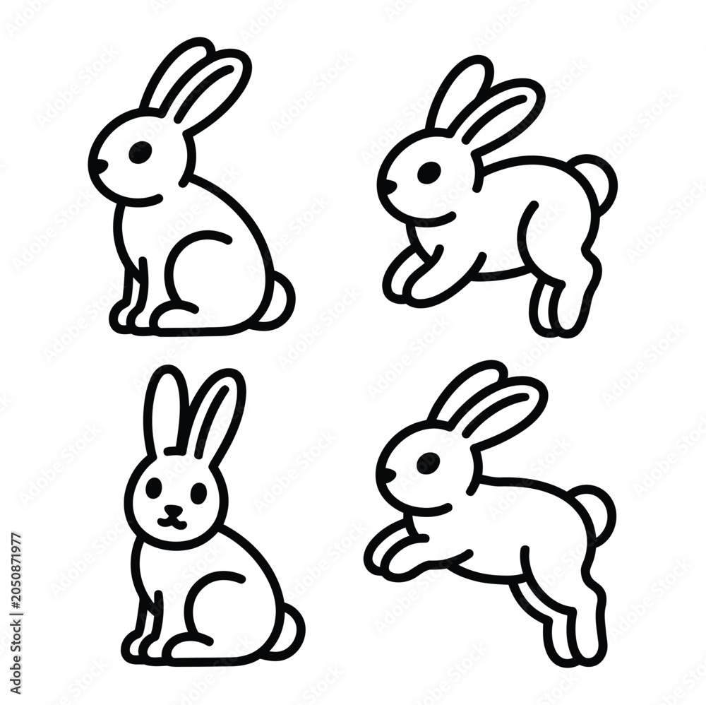 Obraz premium Rabbit icon set featuring four different black line illustrations