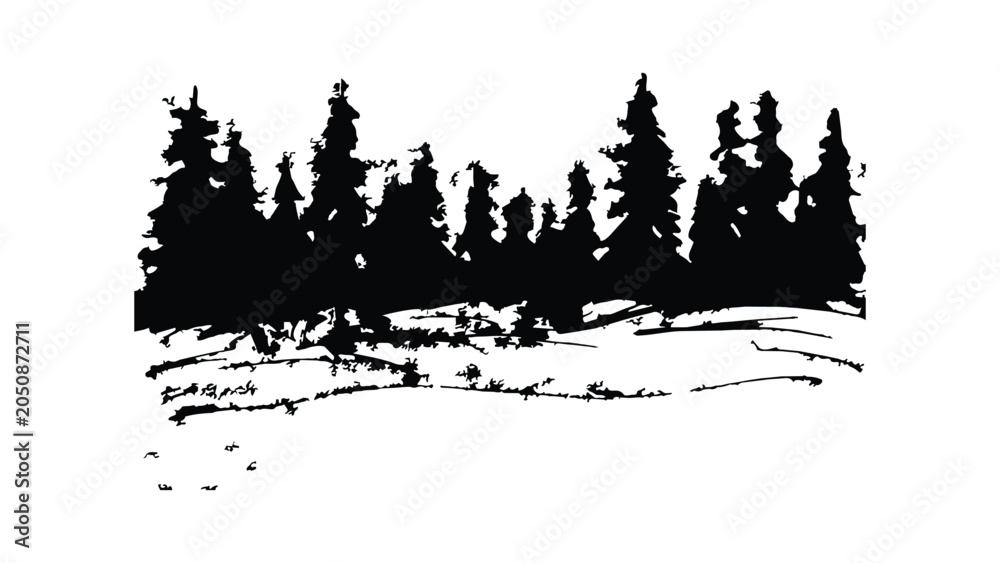Obraz premium Pine forest silhouette with ground textures isolated on transparent background for design.
