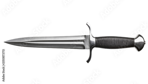 Fotografie Metal dagger with black leather wrapped handle and guard