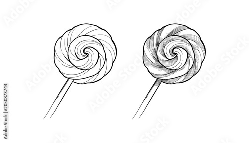 Fotografie Hand drawn sketch of lollipop candy with two type of sketch in transparent backg