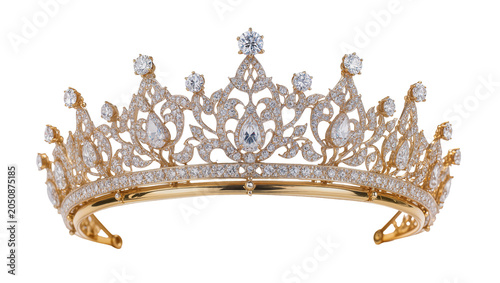 Photos Ornate gold tiara with diamonds and pear-shaped gems