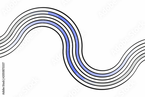 A blue and white vector graphic illustration of a wavy line design element with multiple layers and a smooth flowing curve on a white background