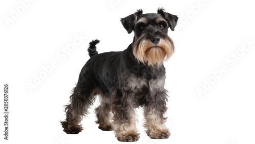 Φωτογραφία Miniature Schnauzer dog standing black and grey fur, bushy beard